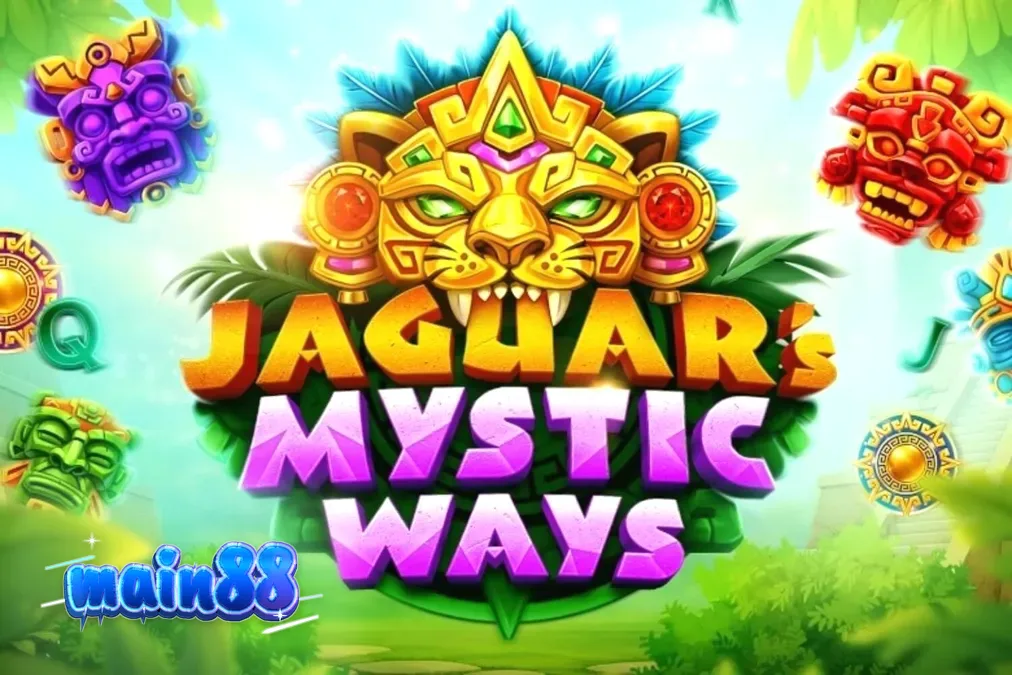 Pemandangan hutan kuno dengan kuil emas di slot Jaguar’s Mystic Ways